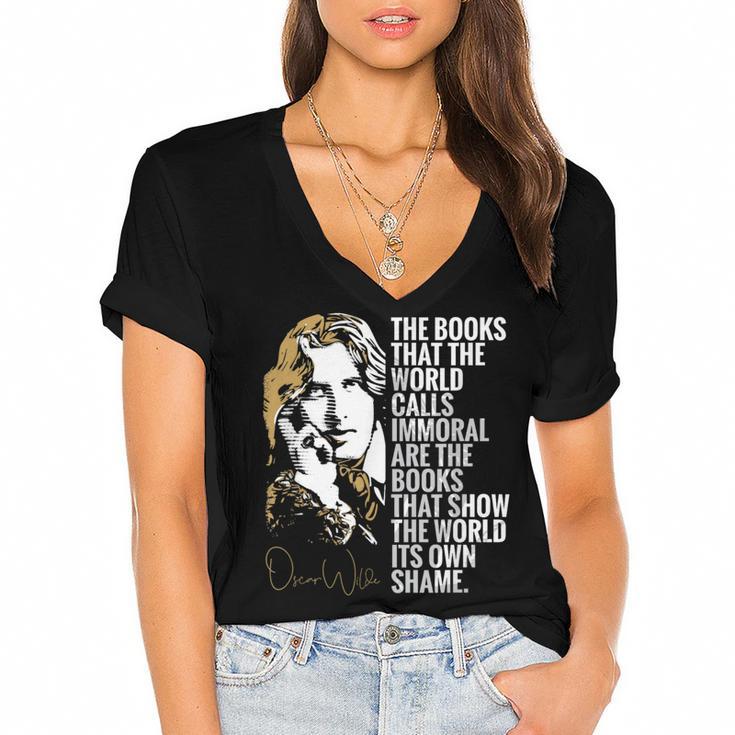 Books Called Immoral World's Shame Dorian Gray Oscar Wilde Women's Jersey Short Sleeve Deep V-Neck Tshirt				