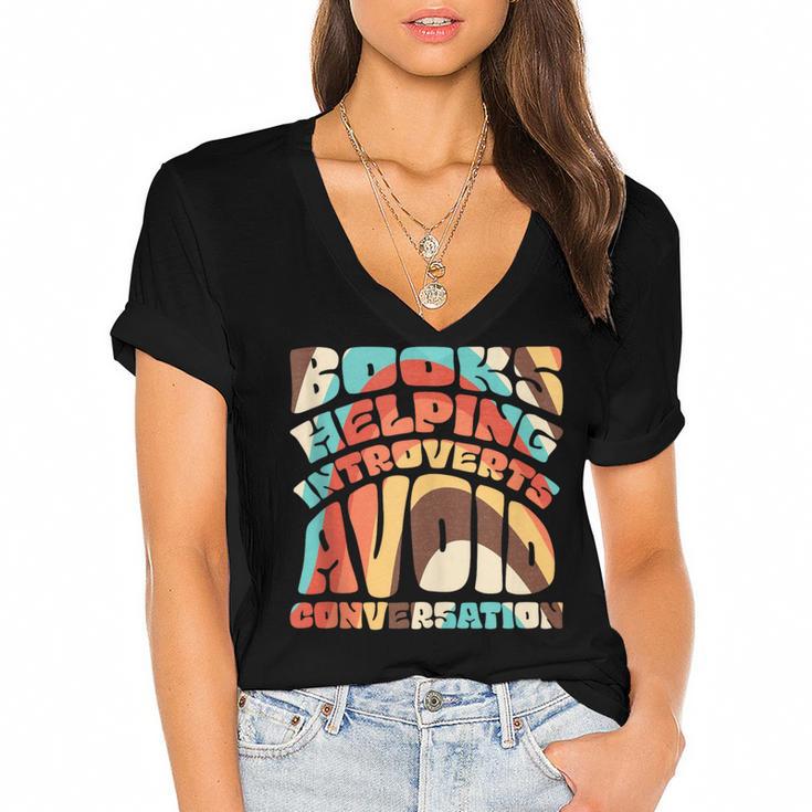 Books Helping Introverts Avoid Conversation Women's Jersey Short Sleeve Deep V-Neck Tshirt