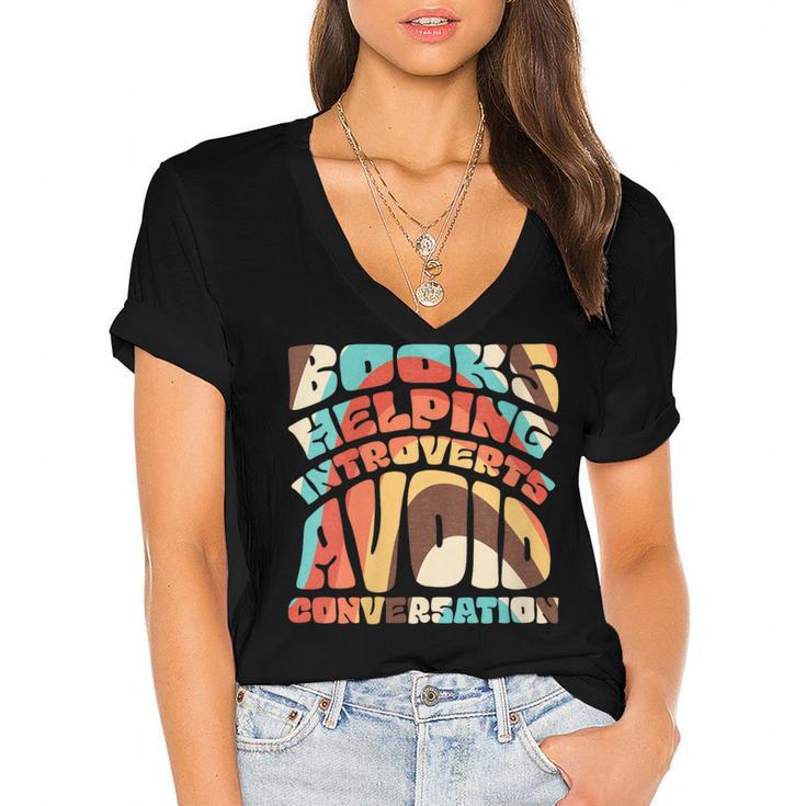 Books Helping Introverts Avoid Conversation Women's Jersey Short Sleeve Deep V-Neck Tshirt