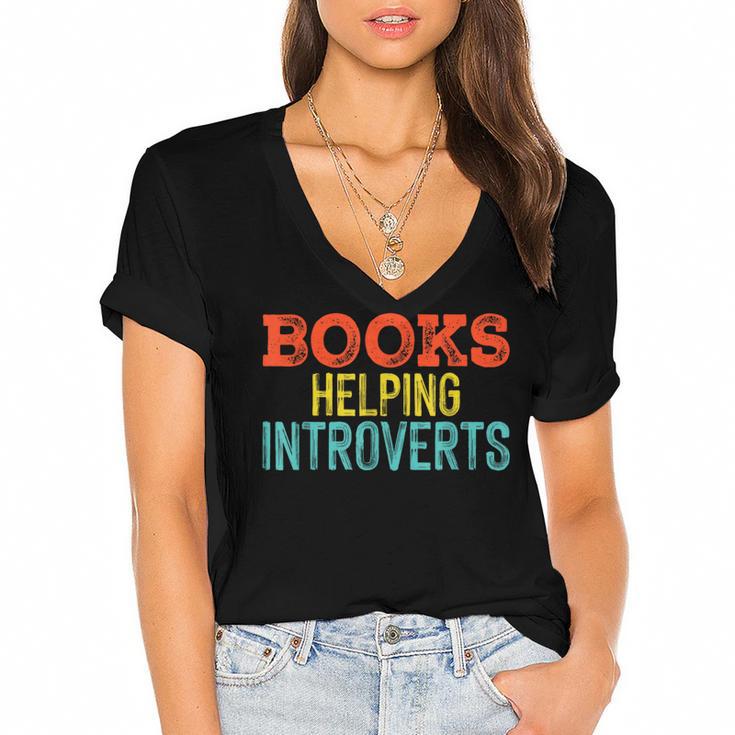 Books Helping Introverts I Introvert Women's Jersey Short Sleeve Deep V-Neck Tshirt				