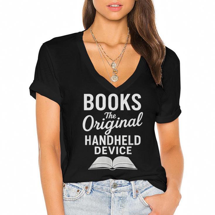 Books The Original Handheld Device – Reading Women's Jersey Short Sleeve Deep V-Neck Tshirt				