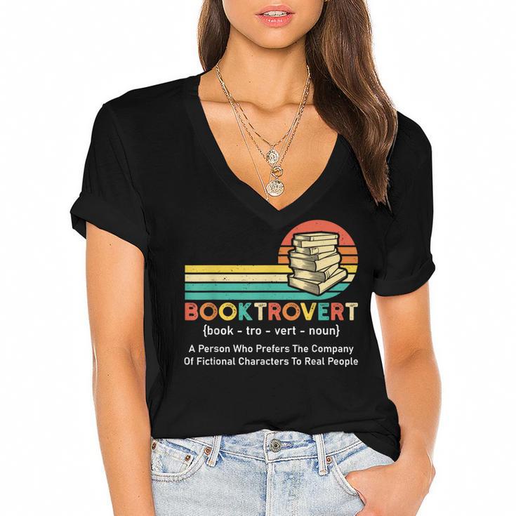 Booktrovert Definition Book Lover Women's Jersey Short Sleeve Deep V-Neck Tshirt				
