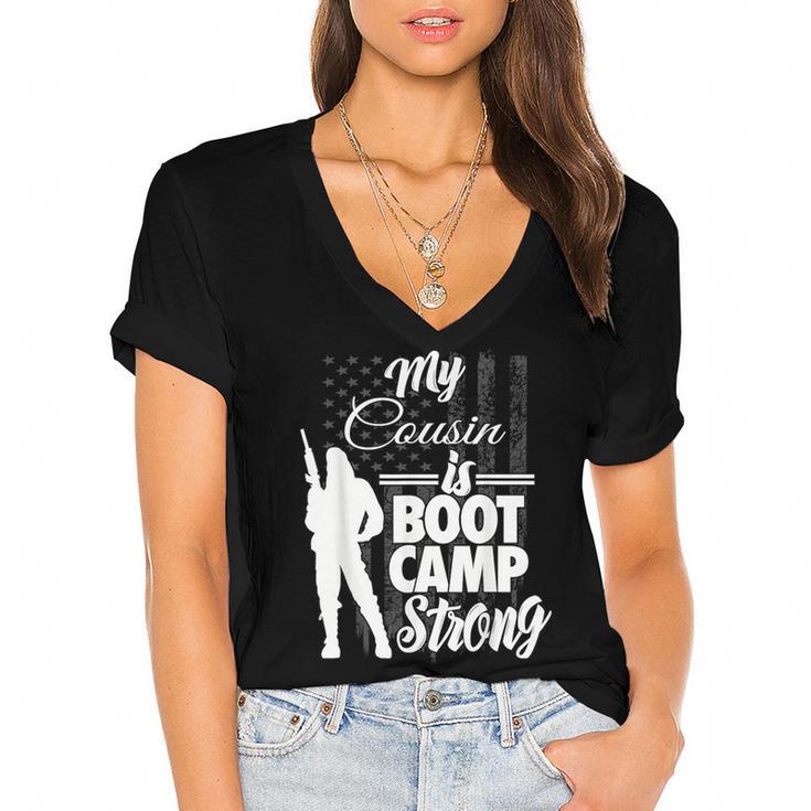 Boot Camp Graduation Military Cousin Support Tee Women's Jersey Short Sleeve Deep V-Neck Tshirt				