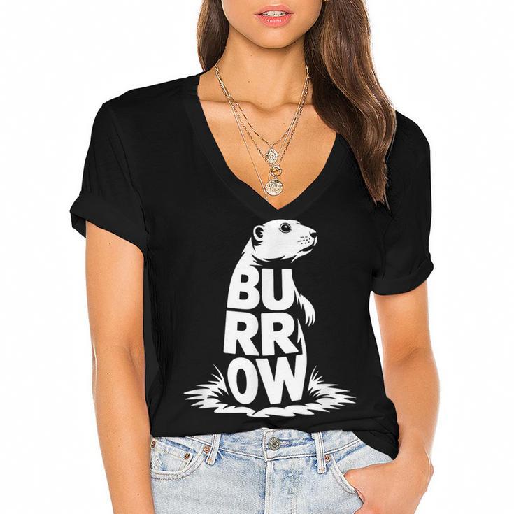 Burrow Prairie Dog Word Art Introvert Nature Retreat Men Women Kids Women's Jersey Short Sleeve Deep V-Neck Tshirt				