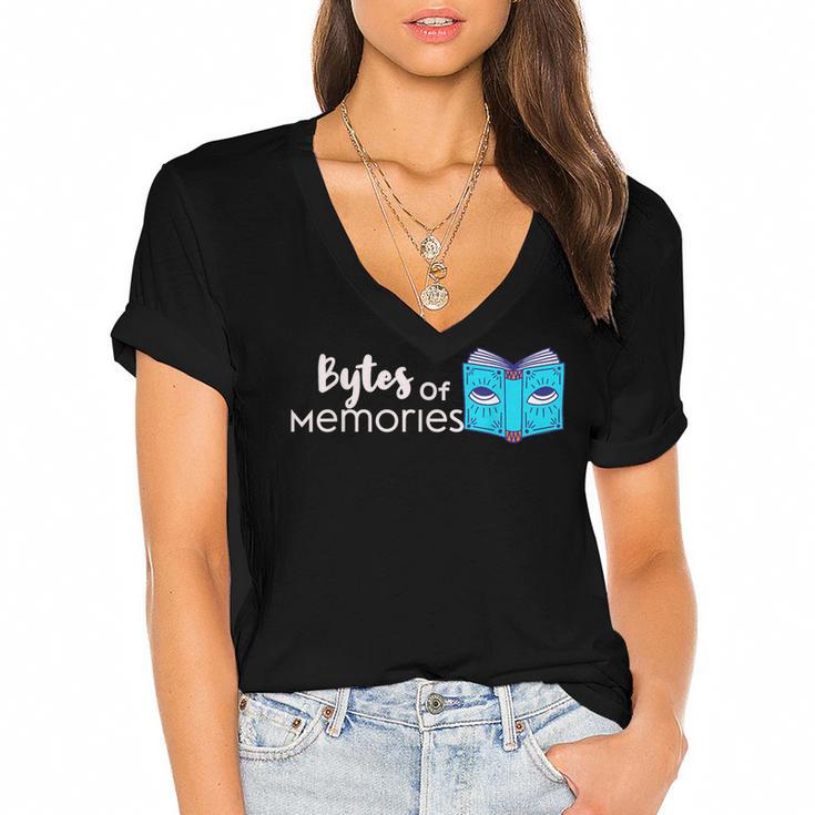 Bytes Of Memories Digital Nostalgia Concept Line Women's Jersey Short Sleeve Deep V-Neck Tshirt				