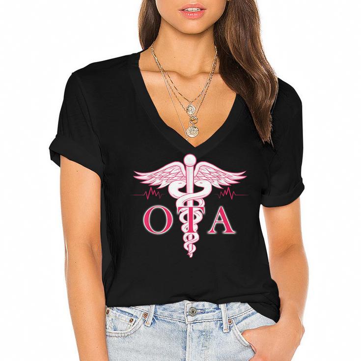Caduceus Shirt Occupational Therapist Assistant Graduation Women's Jersey Short Sleeve Deep V-Neck Tshirt				