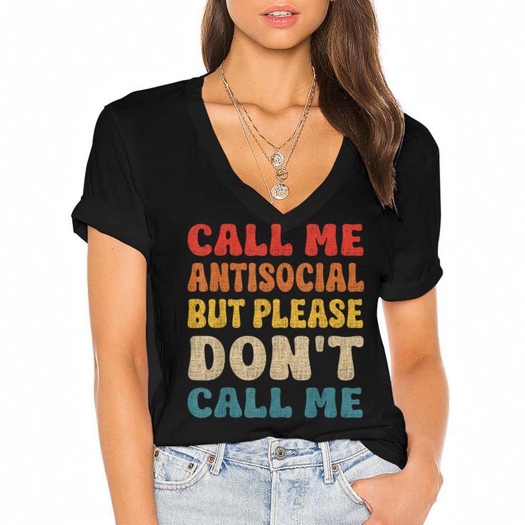 Call Me Antisocial But Please Don't Call Me Introvert Women's Jersey Short Sleeve Deep V-Neck Tshirt
