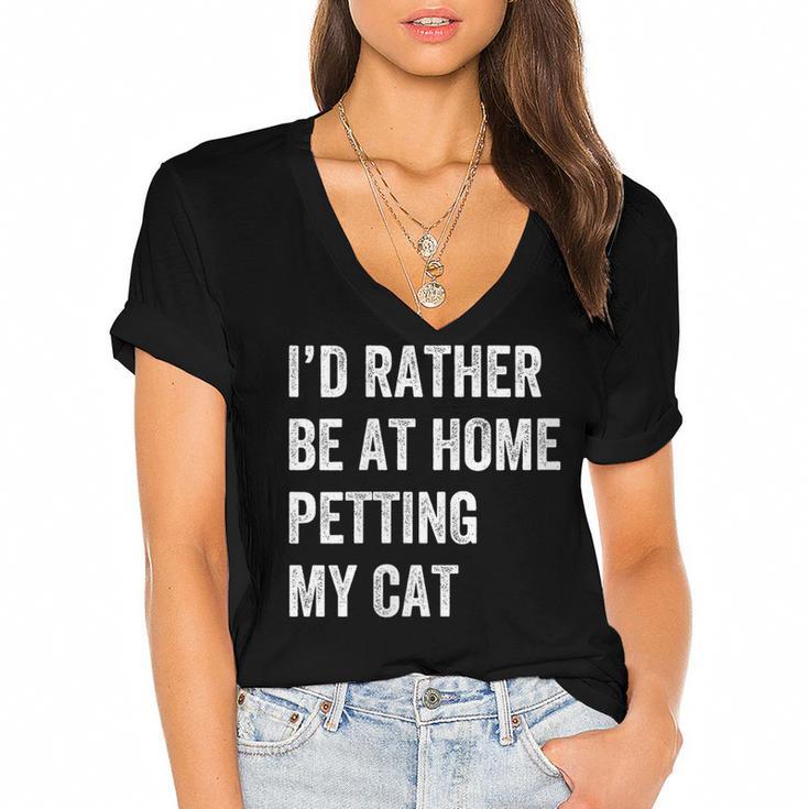 Cat Owner Introvert Stay Home Rather Pet Cat Women's Jersey Short Sleeve Deep V-Neck Tshirt