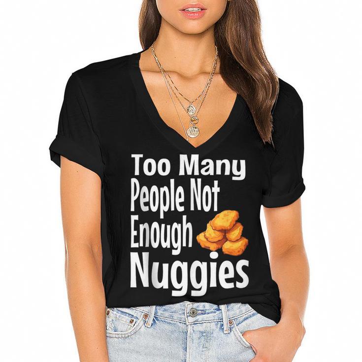 Chicken Nugget Saying Introvert Nuggie Foodie Food Women's Jersey Short Sleeve Deep V-Neck Tshirt