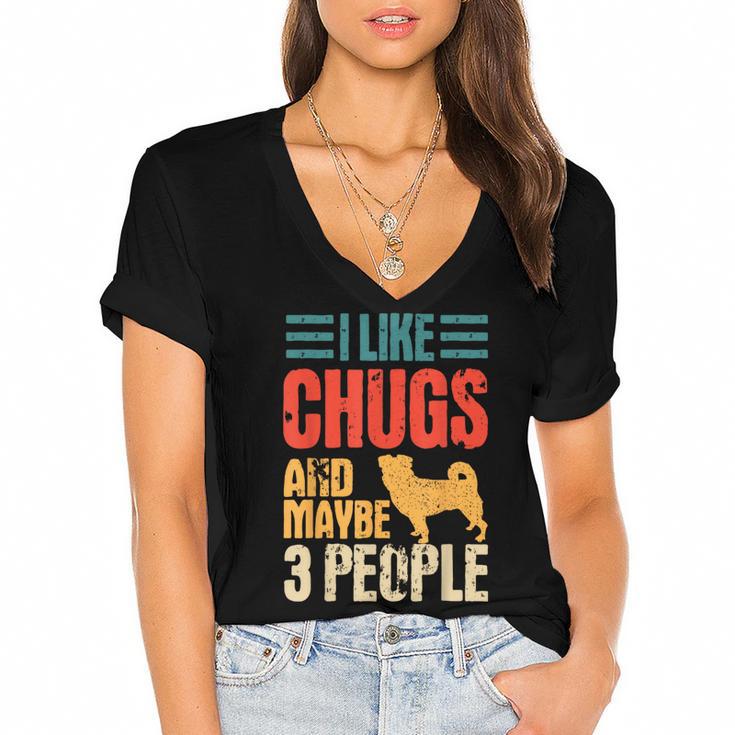 Chug Dog Retro Vintage Pughuahua Owner Fur Parent Introvert Women's Jersey Short Sleeve Deep V-Neck Tshirt