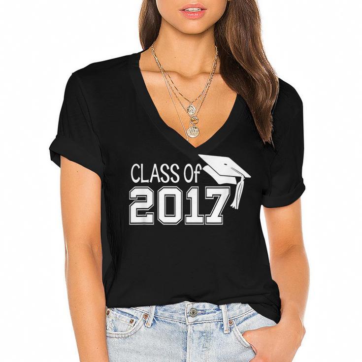 Class Of 2017 Cute Graduation T-Shirt Women's Jersey Short Sleeve Deep V-Neck Tshirt