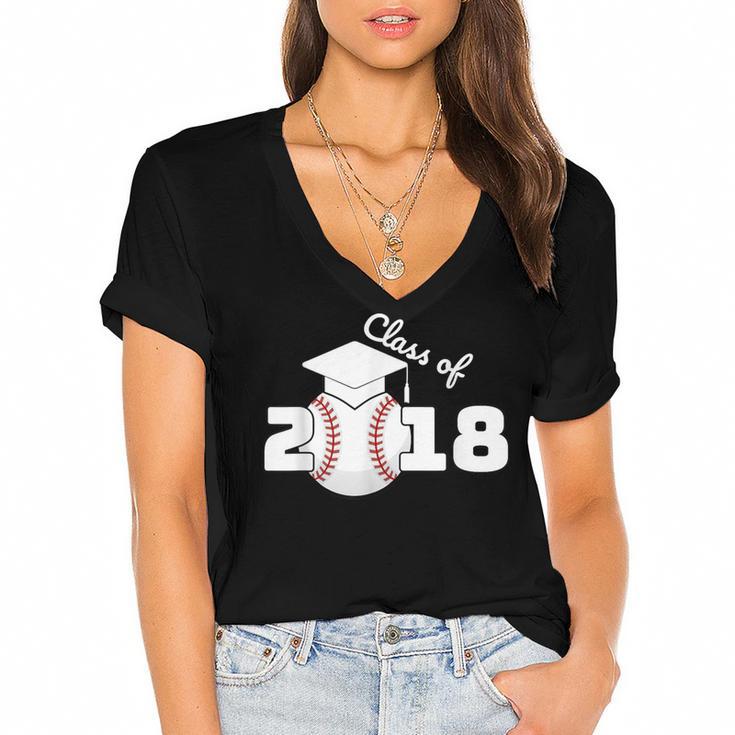 Class Of 2018 Baseball Senior Graduation Shirt Grad Women's Jersey Short Sleeve Deep V-Neck Tshirt				