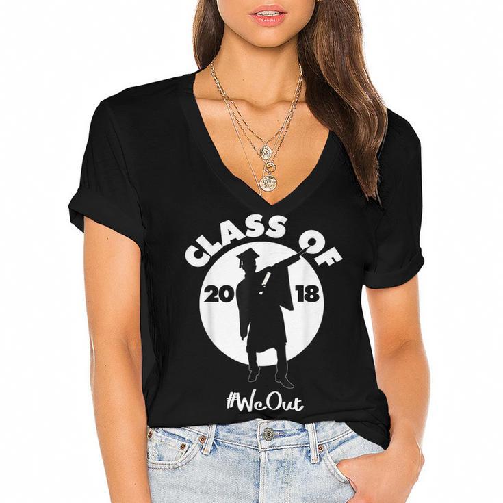 Class Of 2018 Dabbing Graduations Shirt-High School Grad Tee Women's Jersey Short Sleeve Deep V-Neck Tshirt				