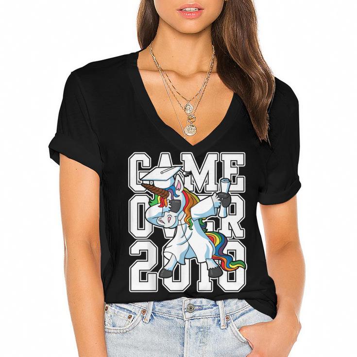 Class Of 2018 Graduation Dabbing Unicorn Shirt Women's Jersey Short Sleeve Deep V-Neck Tshirt				