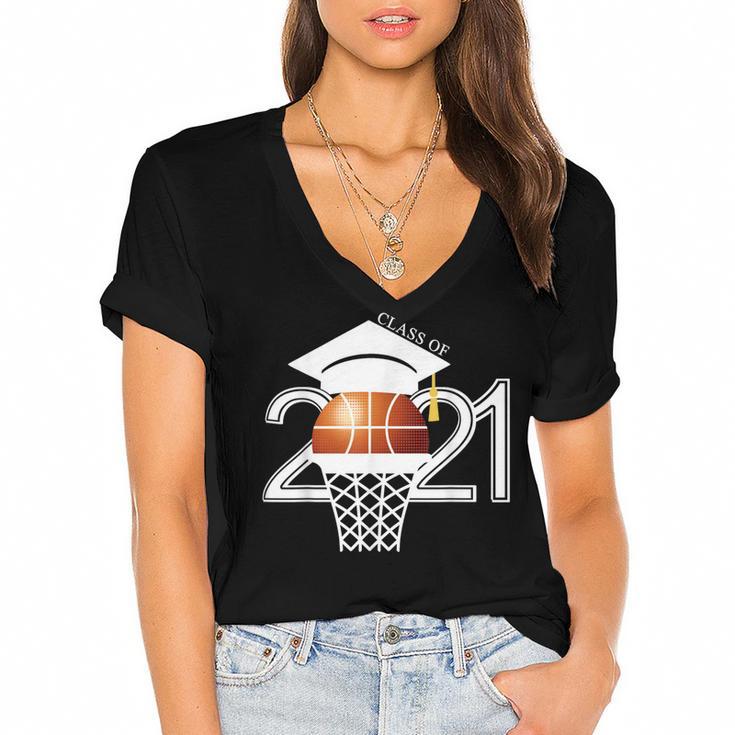 Class 2021 Graduation Senior Basketball Player Women's Jersey Short Sleeve Deep V-Neck Tshirt				