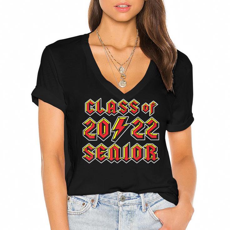 Class 2022 Senior 80s 90s Rock Retro Vintage Graduation Women's Jersey Short Sleeve Deep V-Neck Tshirt				