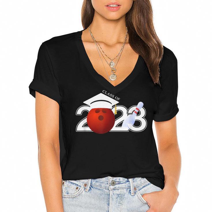 Class Of 2023 Graduation For Him Her Bowling Women's Jersey Short Sleeve Deep V-Neck Tshirt				