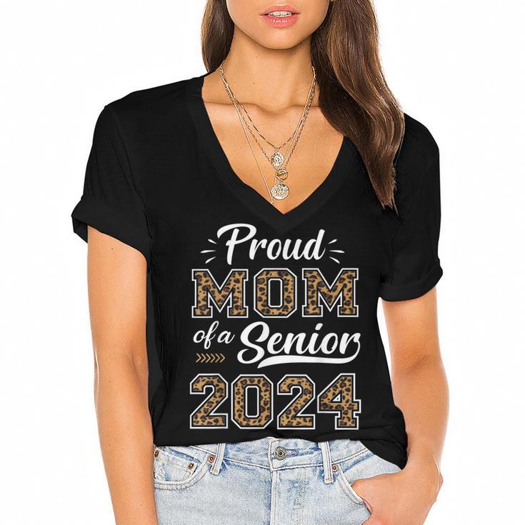 Class Of 2024 Proud Mom Of Senior Class 24 Graduation Women's Jersey Short Sleeve Deep V-Neck Tshirt				