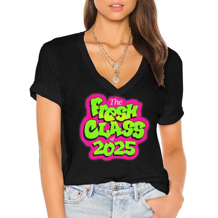 Class Of 2025 Senior Fresh 90s TV Style Retro Graduation Women's Jersey Short Sleeve Deep V-Neck Tshirt				