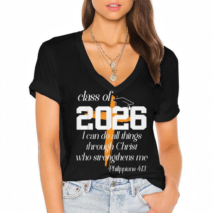 Class Of 2026 Christian Graduation Senior Graduate Women's Jersey Short Sleeve Deep V-Neck Tshirt				