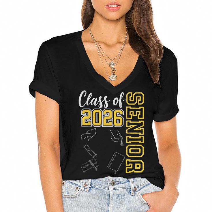 Class Of 2026 Senior 26 High School Graduation -Gold Women's Jersey Short Sleeve Deep V-Neck Tshirt				
