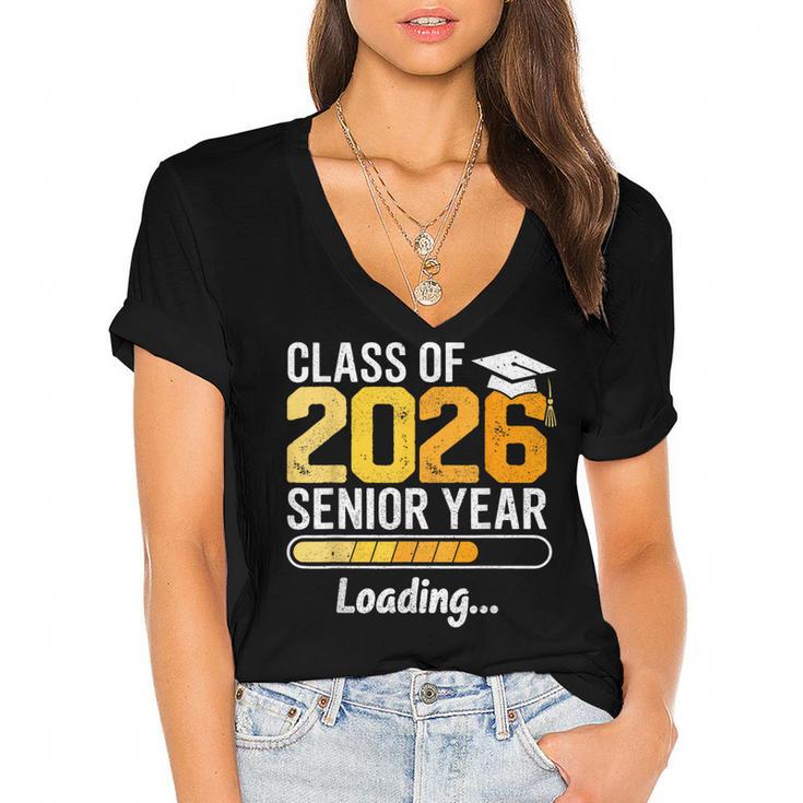 Class Of 2026 Senior Year Loading Senior 2026 Graduation Women's Jersey Short Sleeve Deep V-Neck Tshirt				