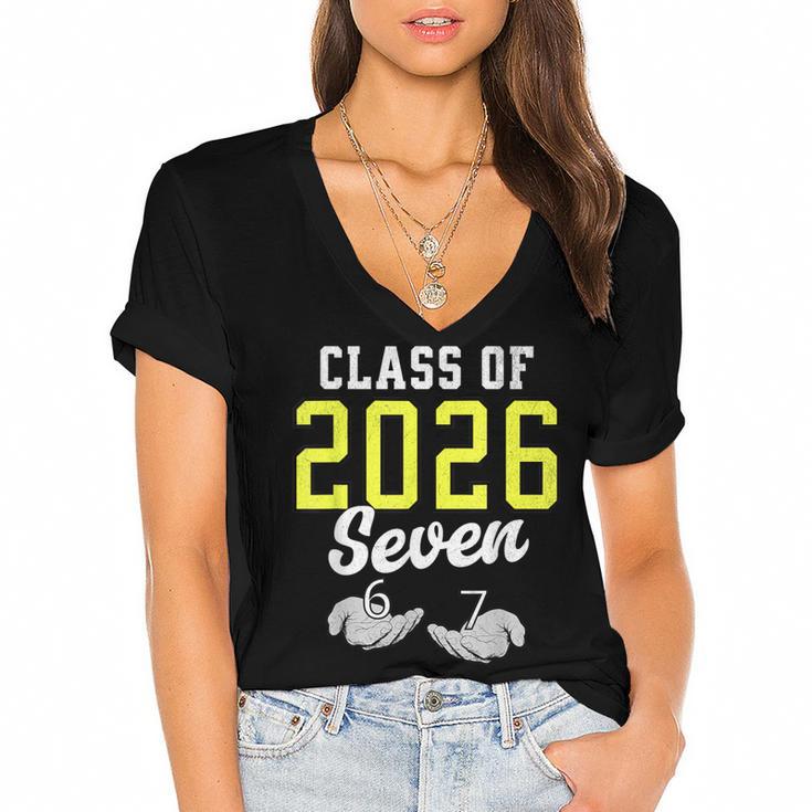 Class Of 2026 Six Seven Senior Yellow Graduation 6 7 Women's Jersey Short Sleeve Deep V-Neck Tshirt				