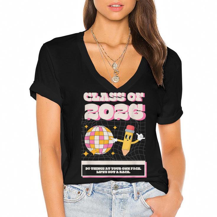 Class Of 2026 Students Graduate 2026 Graduation Women's Jersey Short Sleeve Deep V-Neck Tshirt				