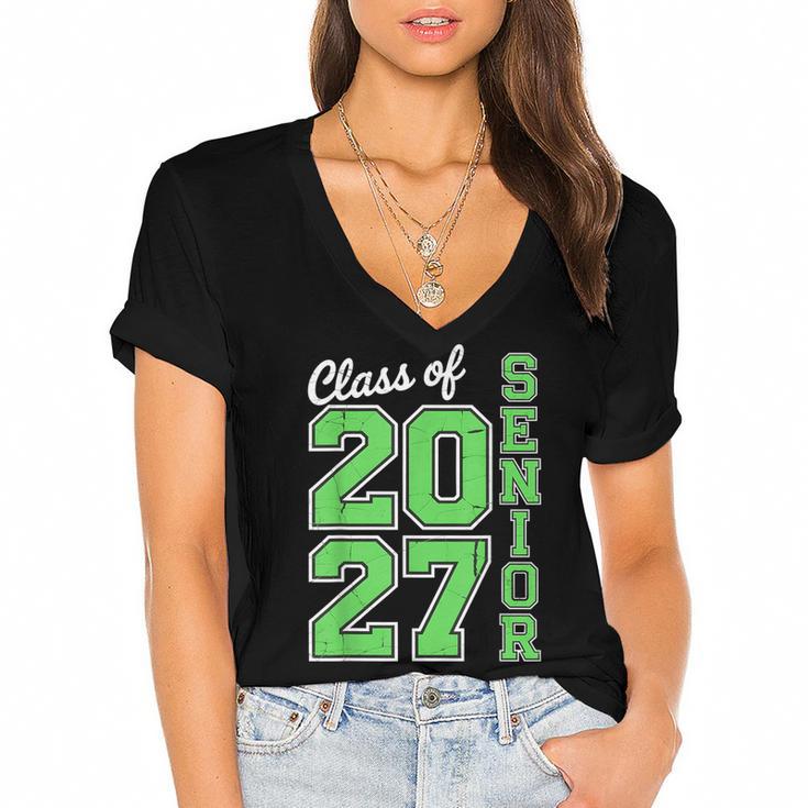 Class Of 2027 Senior 27 High School Graduation Senior 2027 Women's Jersey Short Sleeve Deep V-Neck Tshirt				