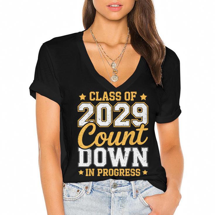 Class Of 2029 Count Down Fun First Day 8th Grade Graduation Women's Jersey Short Sleeve Deep V-Neck Tshirt				