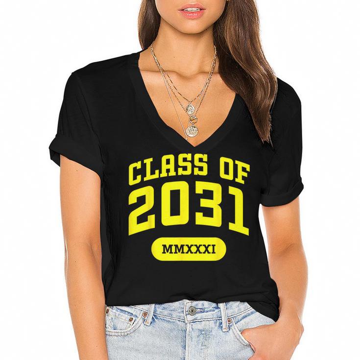 Class Of 2031 Shirts For Kindergarten Photo To Graduation Women's Jersey Short Sleeve Deep V-Neck Tshirt				