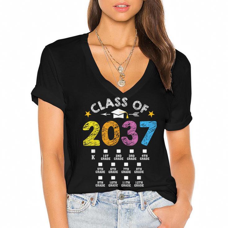 Class Of 2037 Grow With Me Checklist Graduation Women's Jersey Short Sleeve Deep V-Neck Tshirt