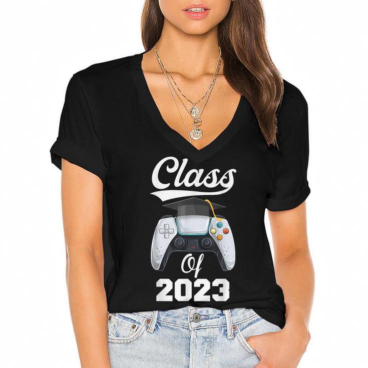 Class Of Gamer 2023 Shirt Graduation Game Boy Graduate Women's Jersey Short Sleeve Deep V-Neck Tshirt				