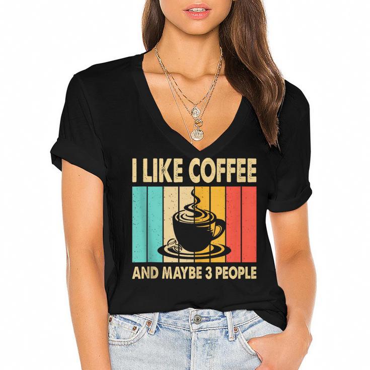 I Like Coffee And Maybe 3 People Introvert Anti-Social Women's Jersey Short Sleeve Deep V-Neck Tshirt