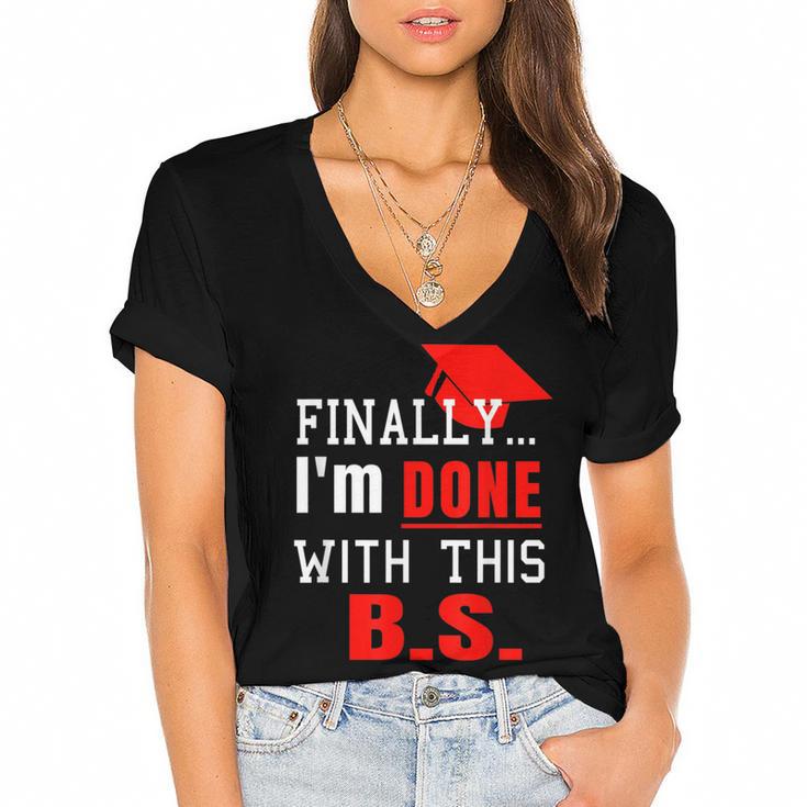 College Graduation T Shirt  Senior Finally Done Women's Jersey Short Sleeve Deep V-Neck Tshirt				