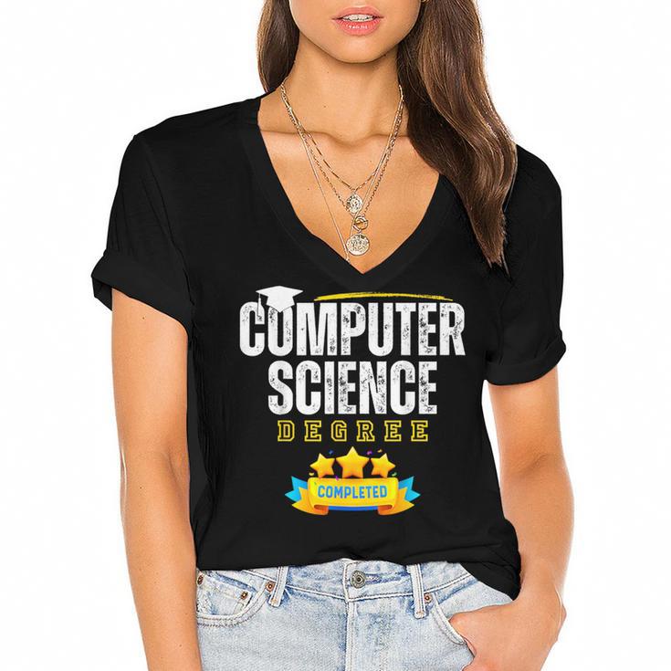Computer Science Degree Graduation Senior Celebration Grad Women's Jersey Short Sleeve Deep V-Neck Tshirt				