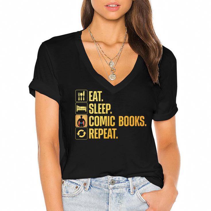 Cool Comic Books Art For Men Women Comic Book Lover Comics Women's Jersey Short Sleeve Deep V-Neck Tshirt				
