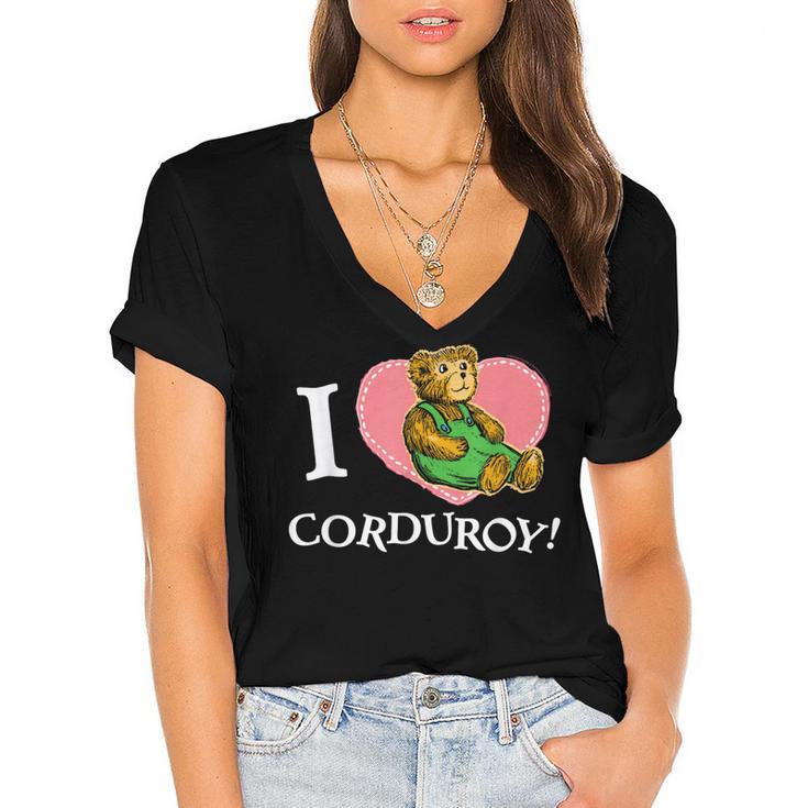 Corduroy I Heart Corduroy Teddy Bear Retro Children's Book Women's Jersey Short Sleeve Deep V-Neck Tshirt