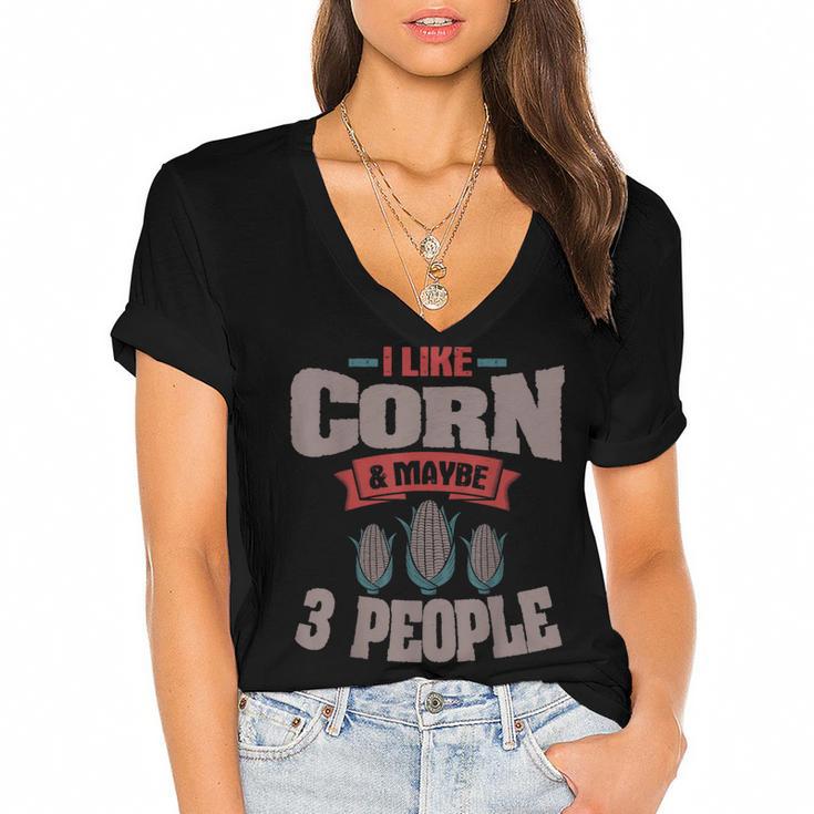 Corn Enthusiast Introvert Maize Farmer Planter Grower Women's Jersey Short Sleeve Deep V-Neck Tshirt