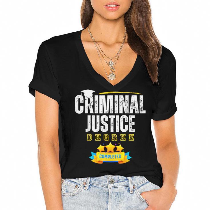 Criminal Justice Degree Graduation Senior Celebration Grad Women's Jersey Short Sleeve Deep V-Neck Tshirt				