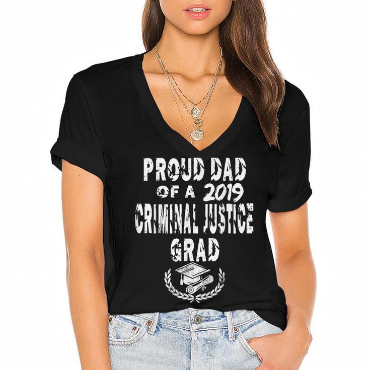 Criminal Justice Grad Proud Dad Vintage Graduation T Shirts Women's Jersey Short Sleeve Deep V-Neck Tshirt				