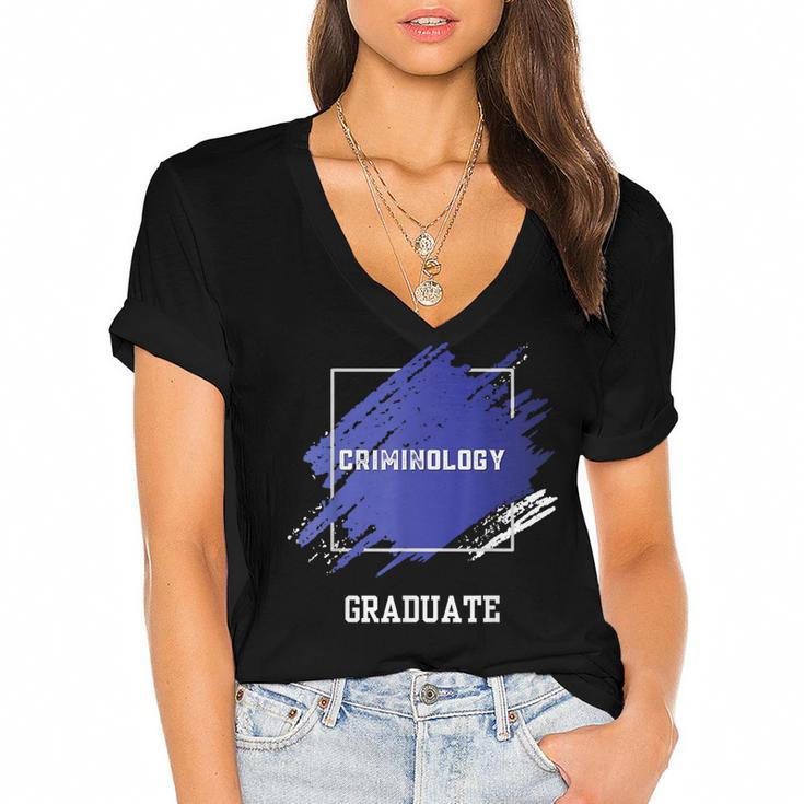 Criminology Graduation Graduated Degree University Student Women's Jersey Short Sleeve Deep V-Neck Tshirt				