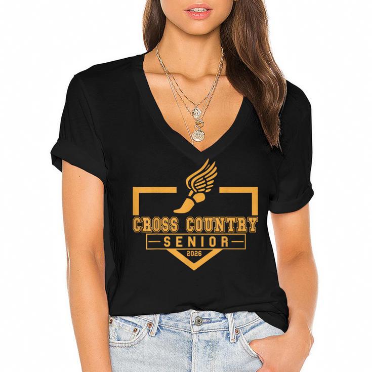 Cross Country Senior Night XC Senior 2026 Graduation 19 Women's Jersey Short Sleeve Deep V-Neck Tshirt				