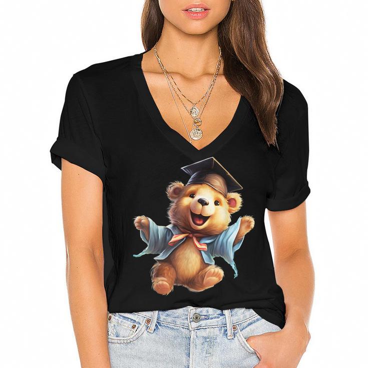 Cute Graduation Bear To Celebrate Your Graduate Women's Jersey Short Sleeve Deep V-Neck Tshirt				