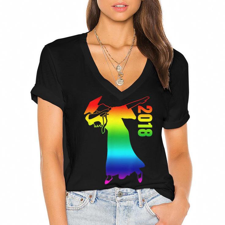 Dabbing Graduate 2018 Graduation Celebration Women's Jersey Short Sleeve Deep V-Neck Tshirt				
