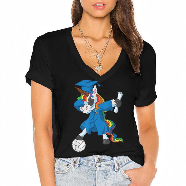 Dabbing Graduation Class 2023 Unicorn Volleyball Women's Jersey Short Sleeve Deep V-Neck Tshirt				