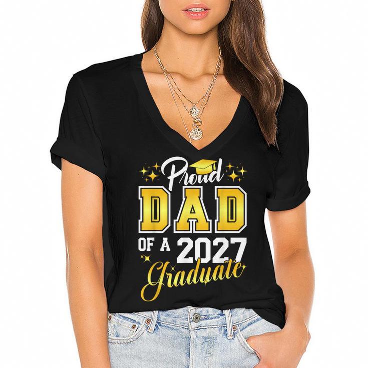 Dad Graduation Senior 2027 Proud Dad Of a 2027 Graduate Women's Jersey Short Sleeve Deep V-Neck Tshirt				