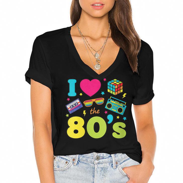 Dad I Love The 80's Retro 80s Nostalgia For Dad Women's Jersey Short Sleeve Deep V-Neck Tshirt				