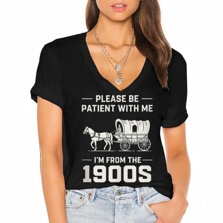 Dad Please Be Patient With Me I'm From The 1900s Vintage Women's Jersey Short Sleeve Deep V-Neck Tshirt				