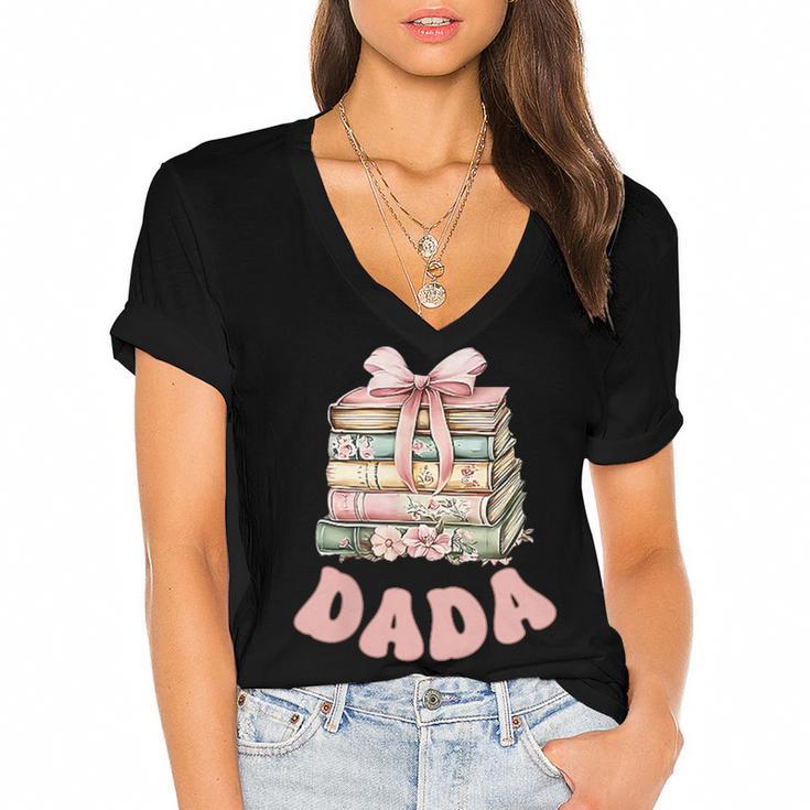 Dada Book First Chapter Birthday Family Matching Party Women's Jersey Short Sleeve Deep V-Neck Tshirt				